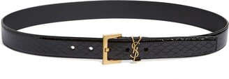 Logo Snakeskin Embossed Leather Belt