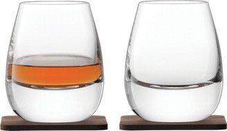 Whiskey Islay Tumblers with Walnut Coasters, Set of 2