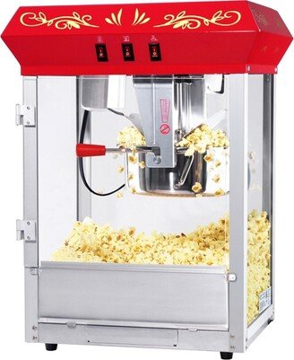 Great Northern Popcorn 8 oz. Antique Style Foundation Countertop Popcorn Machine with Kettle, Old Maids Drawer, Warming Tray and Scoop - Red