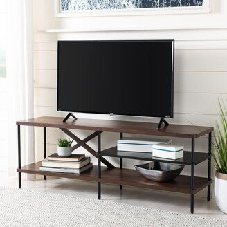 Home Bruno Industrial Walnut and Black Storage Shelves TV Media Stand