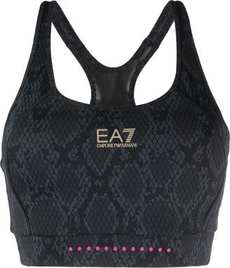 Snakeskin-Print Round-Neck Sports Bra