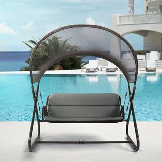 Greemotion Sandor White Steel Swing Bench with Mesh Canopy and Cushions