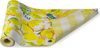 tagltd 14.5 x 72 Dolce Vita Lemon Table Runner Hand Screen Printed Reversible Cotton With Woven Check Baking Table Home Decor