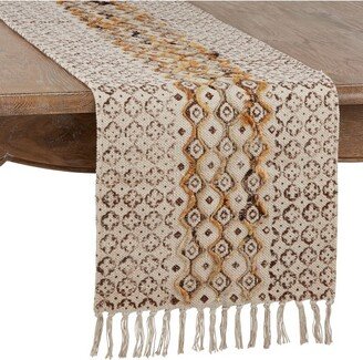 Saro Lifestyle Embroidered Block Print Runner, Natural, 16