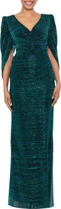 Metallic Capelet Trumpet Gown