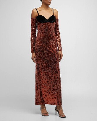 Cold-Shoulder Sequin Column Gown