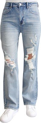 Juniors' High Waisted Distressed Wide-Leg Jeans