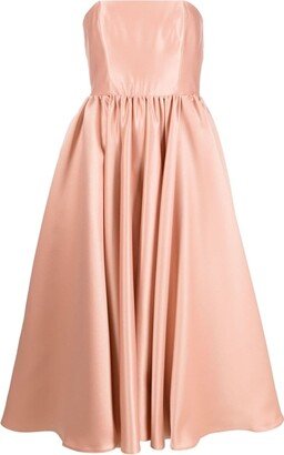 Strapless Satin Midi Dress