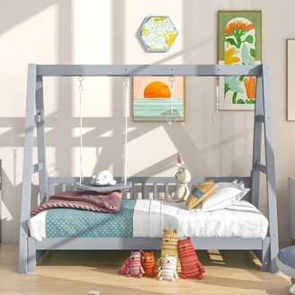 Grey Extendable Twin Daybed with Swing and Ring Handles