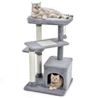 Cat Tree with Perch and Hanging Ball for Indoor Activity Play and Rest-Grey