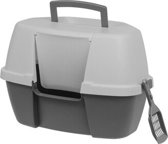 Iris Usa Large Hooded Corner Cat Litter Box with Scoop, Gray