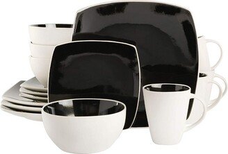 131784.16R Soho Lounge Square Double Reactive Glazed Stoneware 16 Piece Dinnerware Set, Dishwasher and Microwave Safe, Black and White