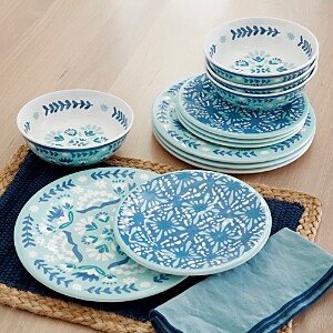 Baum Brothers Baum-Essex Folk Medallion 12 Piece Melamine Dinnerware Set, Service for 4