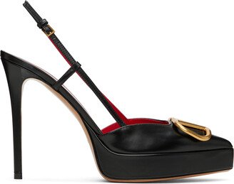 Black VLogo Slingback Platform Heels