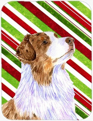 LH9228LCB Australian Shepherd Candy Cane Holiday Christmas Glass Cutting Board