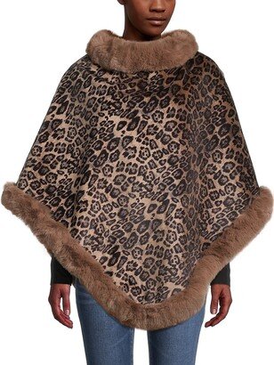 Leopard-Print Faux Fur Poncho