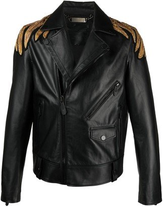 Golden Eagle embroidered leather jacket