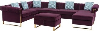 Lilola Home Maddie Velvet 7-Seater Sectional Sofa with Reversible Chaise and Storage Ottoman