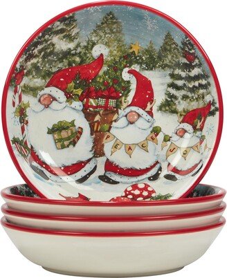 Christmas Gnomes 9 Soup/Pasta Bowls, Set of 4 Assorted Designs, Multicolor