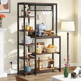 8-Tier kitchen Baker Rack with Power Outlet, 8-Hook Microwave Oven Stand Utility Storage Shelf, Coffee Bar Station