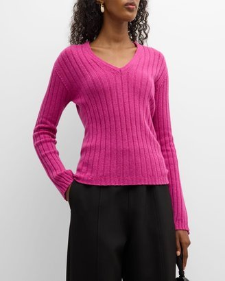 Cashmere Ribbed V-Neck Sweater