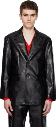 Dunst Black Two-Button Faux-Leather Blazer