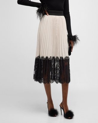 Interlace Pleated Lace A-Line Midi Skirt