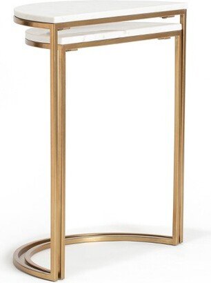 Set of 2 Kingston Nesting Side Tables White/Gold