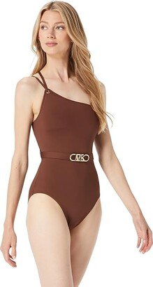 Solids One Shoulder One-Piece (Saddle Brown) Women's Swimsuits One Piece