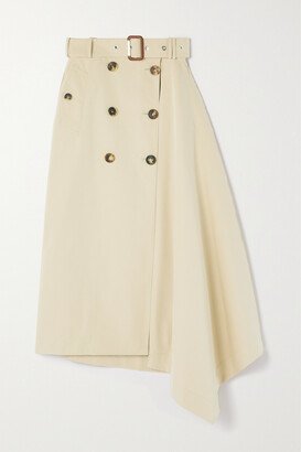 Asymmetric Belted Cotton-gabardine Midi Skirt - Neutrals