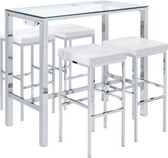 Lori 5-Piece Multipurpose Bar Table Set - White, Chrome