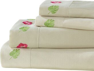 Seaside Resort Palms and Flowers Embroidered Sheet Set, Queen