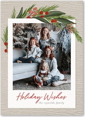 Holiday Cards: Headline Holly Holiday Card, White, 5X7, Holiday, Pearl Shimmer Cardstock, Square