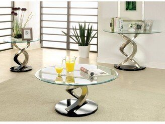 Sele Contemporary Silver 38-inch Glass Top 3-Piece Accent Table Set