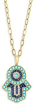 Turquoise, Sapphire & Diamond Hamsa Pendant Necklace in 14K Yellow Gold, 18 - 100% Exclusive