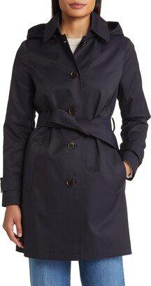 Water Repellent Cotton Blend Gabardine Hooded Trench Coat