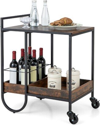 Industrial Bar Cart Rolling Buffet Serving Cart with Removable Metal Wire Rack