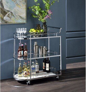 TOSWIN Contemporary Metal Oval Serving Cart with 3 Tier Shelf & Tempered Glass Top Cart