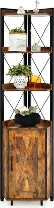 6-Tier Corner Shelf Bookshelf Storage Rack Cabinet Rustic Plant Stand