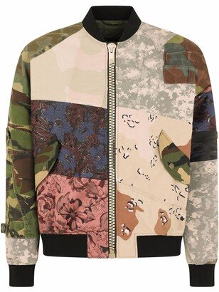 Patchwork Long-Sleeve Bomber Jacket