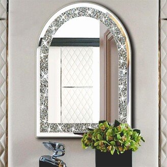 FATIVO Crushed Diamond Decor Long Arch Top Glass Mirror