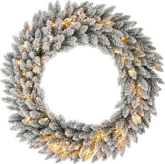 Oversized Pre-Lit Snow Flocked Christmas Wreath with 60 Warm White Lights, 36 D