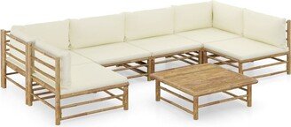 7 Piece Patio Lounge Set with Cream White Cushions Bamboo - 25.6 x 27.6 x 23.6