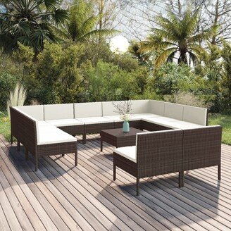 12 Piece Patio Lounge Set with Cushions Poly Rattan Brown-AE
