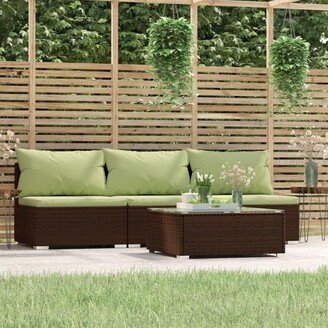 4 Piece Patio Lounge Set with Cushions Brown Poly Rattan - 27.6 x 27.6 x 23.8