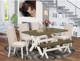 Dining Room Table Set - a Rectangular Table and Padded Parson Chairs - Cement and Linen White Finish-AC