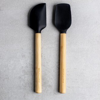 Mini Bamboo 2 Piece Silicone Spatula Set Black/Brown