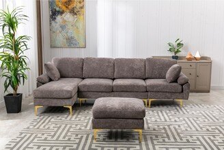 RASOO L-Shaped Living Room Sectional Sofa with Gold Metal Legs, Convertible Modular