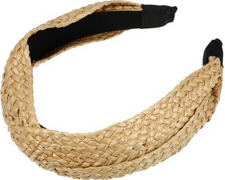 Unique Bargains Women's Fashion Non Slip Straw Cross Headband Khaki 1Pc