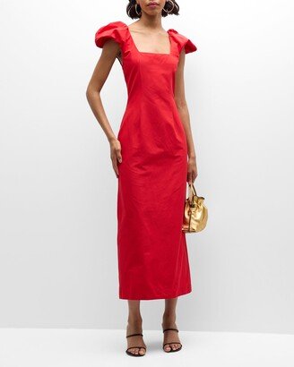 Wynn Hamlyn Victoria Square-Neck Puff-Sleeve Maxi Dress